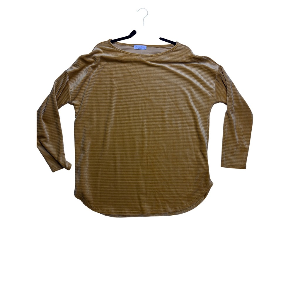 Perfect Peach Velvet Top Womens 1X Mustard Ribbed Long Sleeve Shirt Blouse